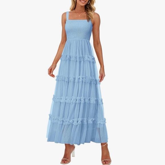 Dresses & Skirts - Light Blue Tiered Maxi Dress with Smocked Bodice